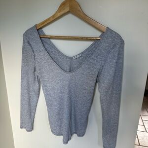 Free People Intimately Gray Ribbed Long Sleeve Top